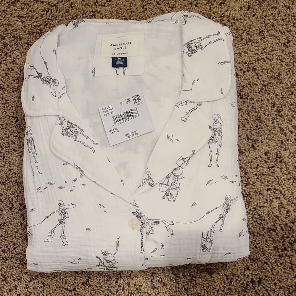 American Eagle White Skeleton Print Pajamas